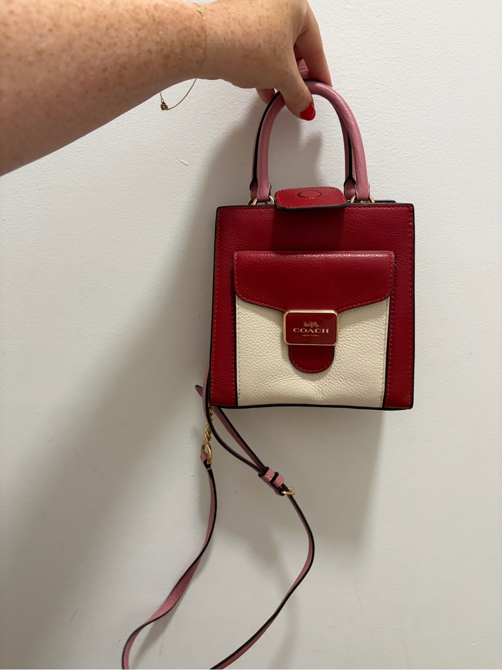 Coach Red, Cream & Pink Mini Top-Handle Satchel